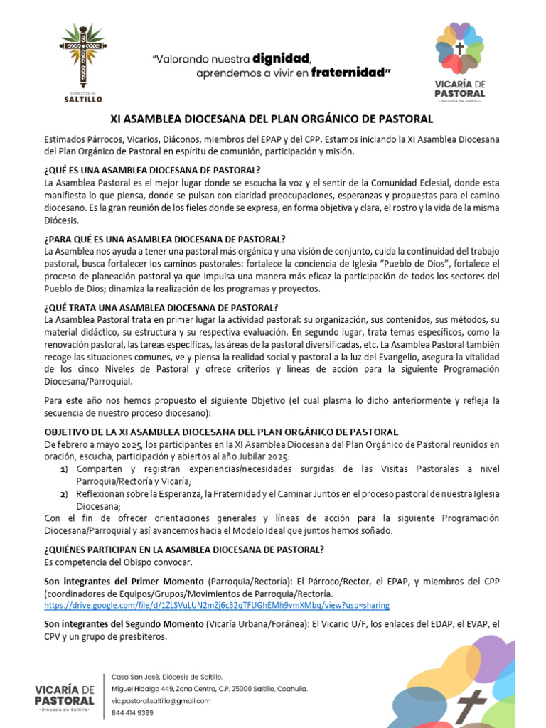 XI Asamblea Diocesana de Pastoral 2025 | PDF | Iglesia cristiana