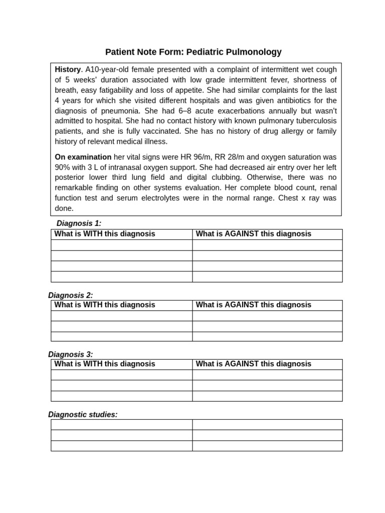 Pediatric Pulmonology Patient Note | PDF