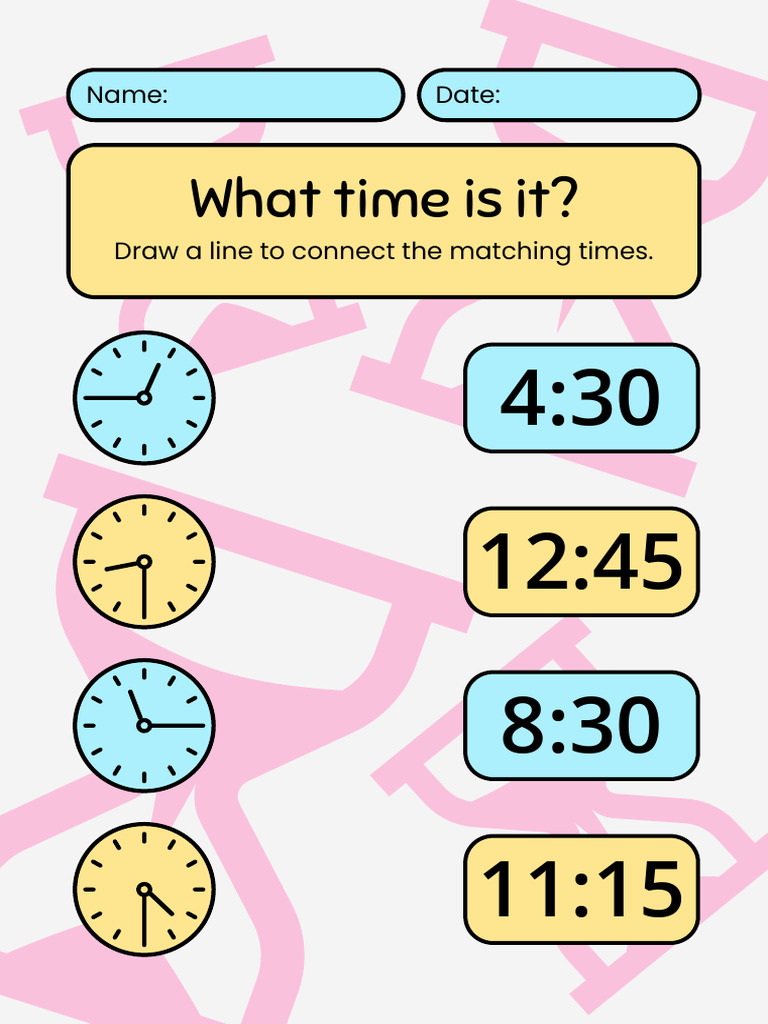 Time Matching Activity for Kids | PDF