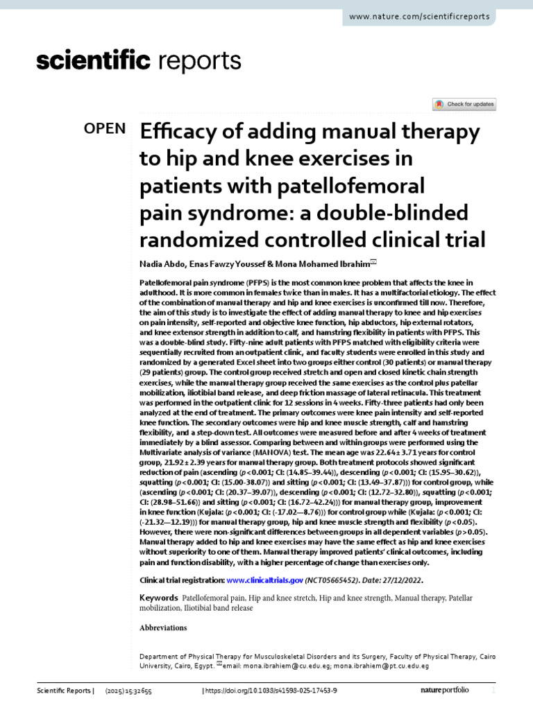 Manual Therapy + Exercise Experiment | PDF | Knee | Limbs (Anatomy)