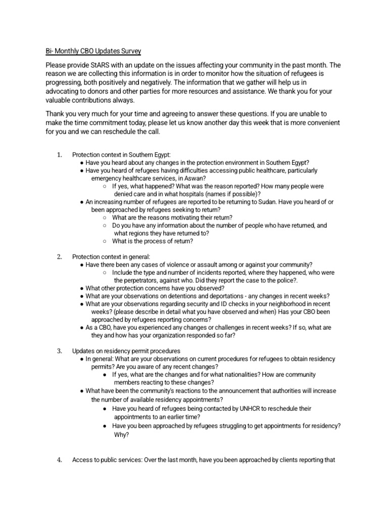CBO Survey Topical Questions - April 2025 | PDF | Refugee | United ...