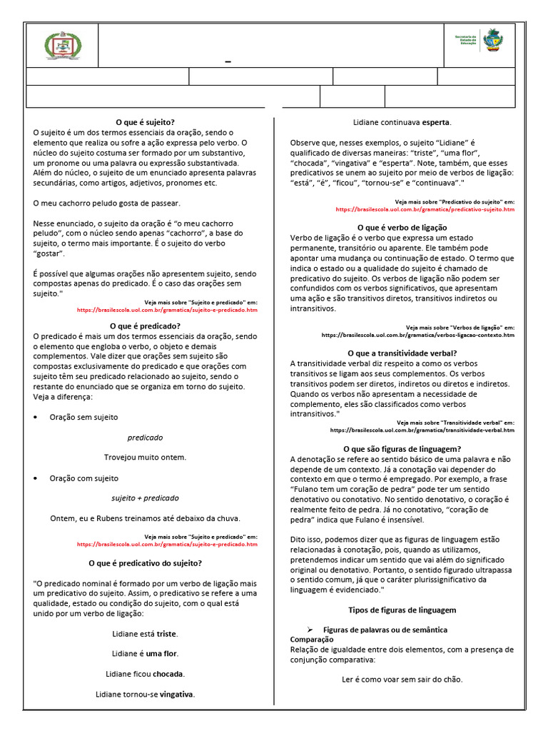 Entendendo Sujeito e Predicado na Língua Portuguesa | PDF | Assunto ...