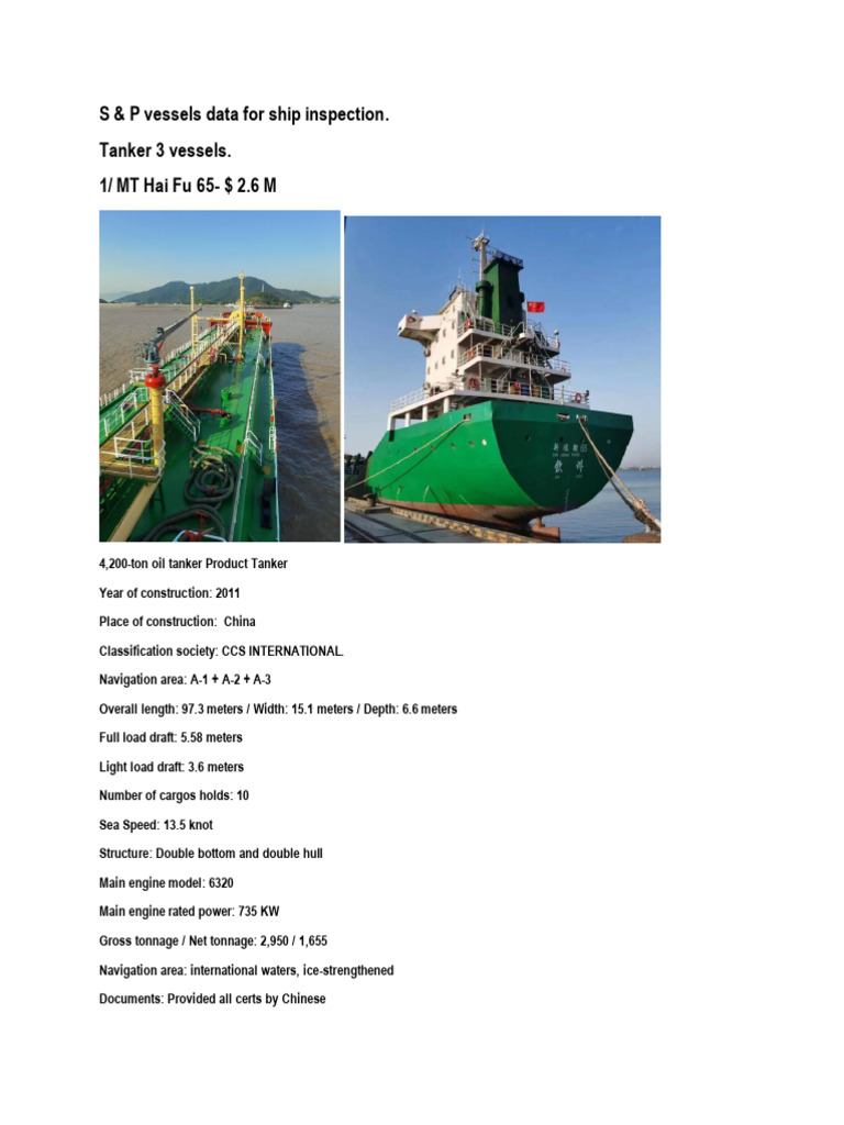 S& P Ship S For P&T | PDF | Ships | Tonnage