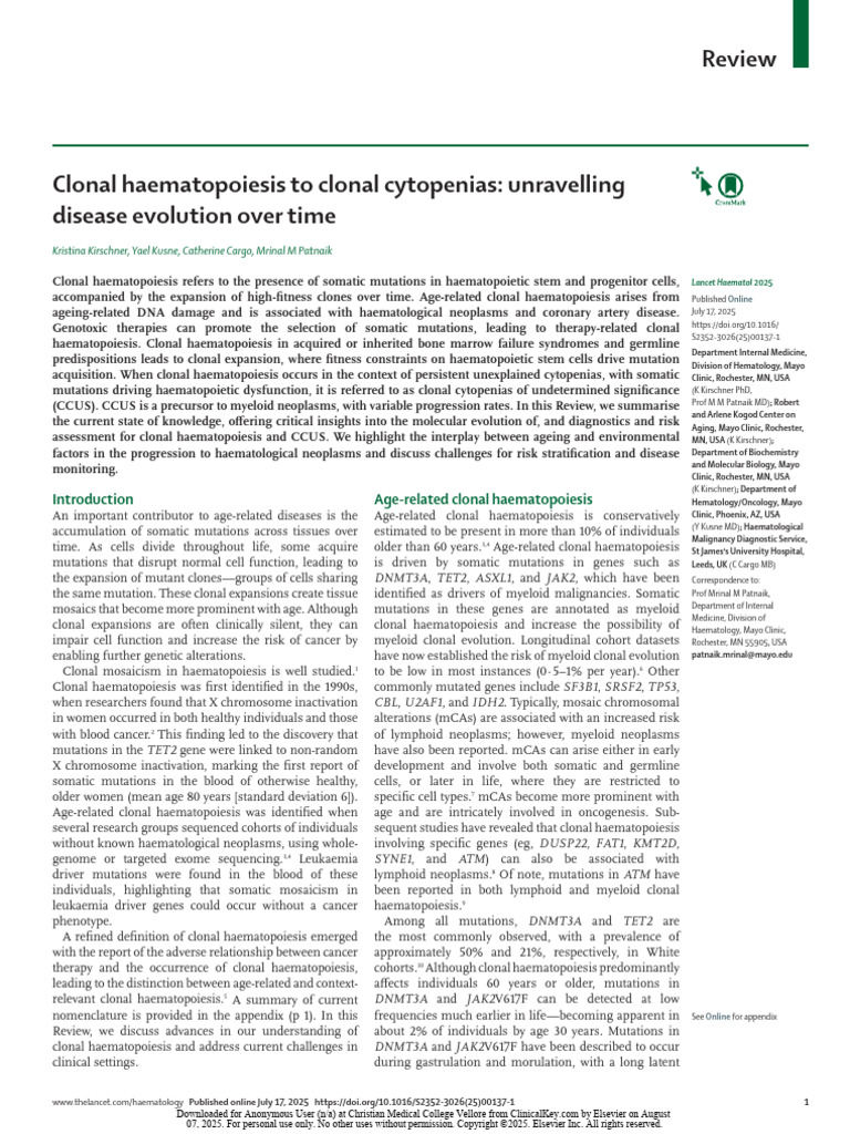 Clonal Haematopoiesis To Clonal Cytopenias Unravelling Disease ...