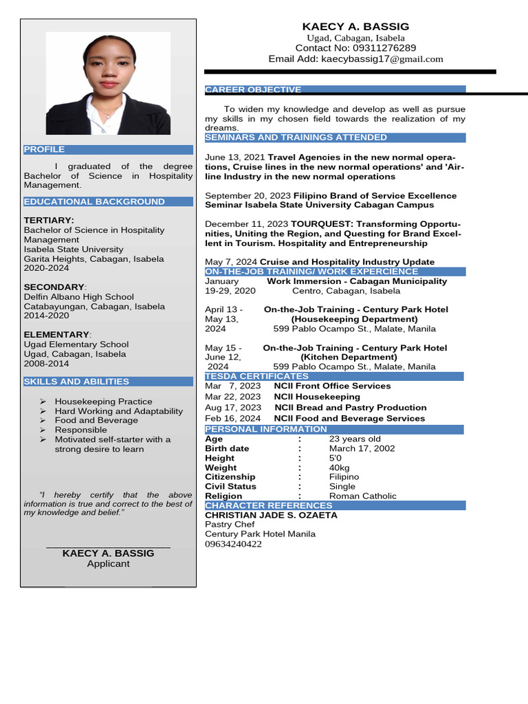 Hospitality Management Graduate Profile | PDF