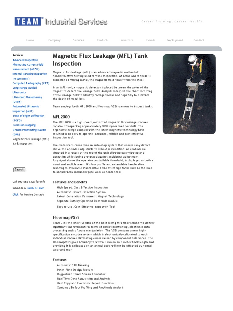 MFL Tank Inspection Services Overview | PDF | Electrical Engineering ...