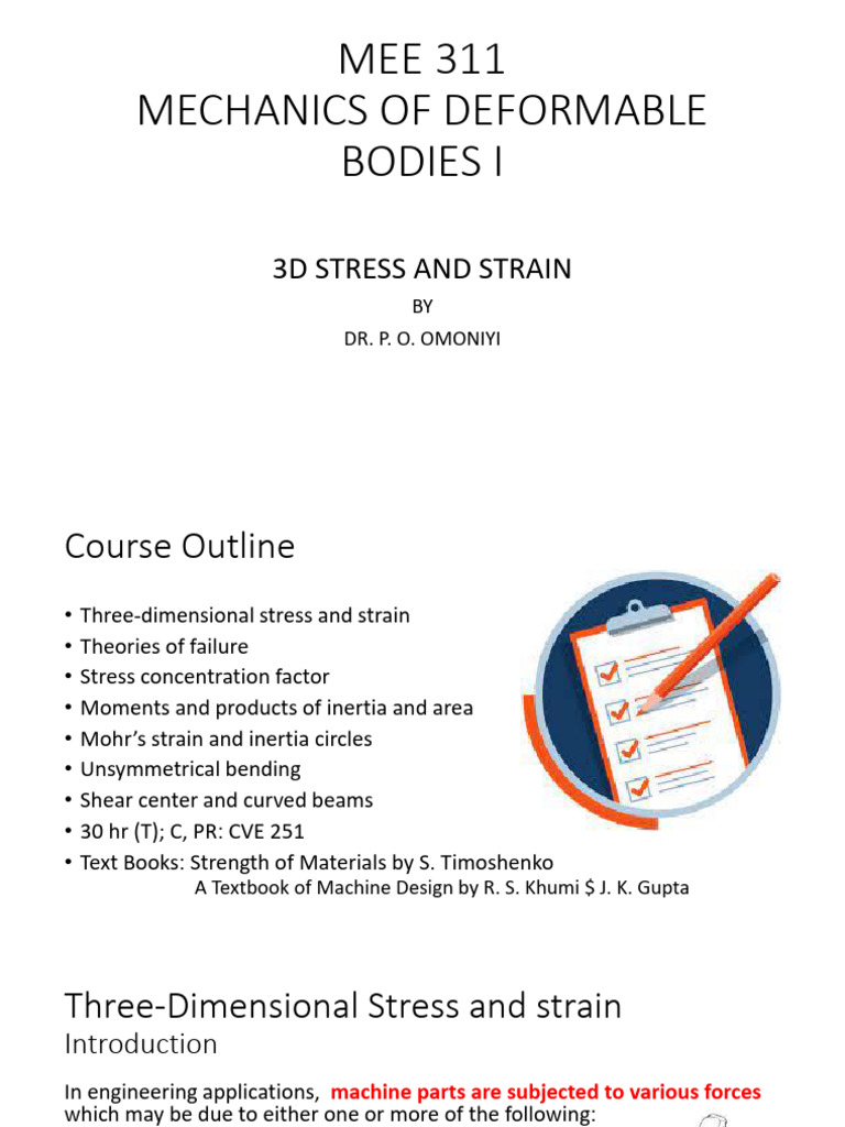 3D Stress and Strain in Mechanics | PDF | Stress (Mechanics) | Young's ...