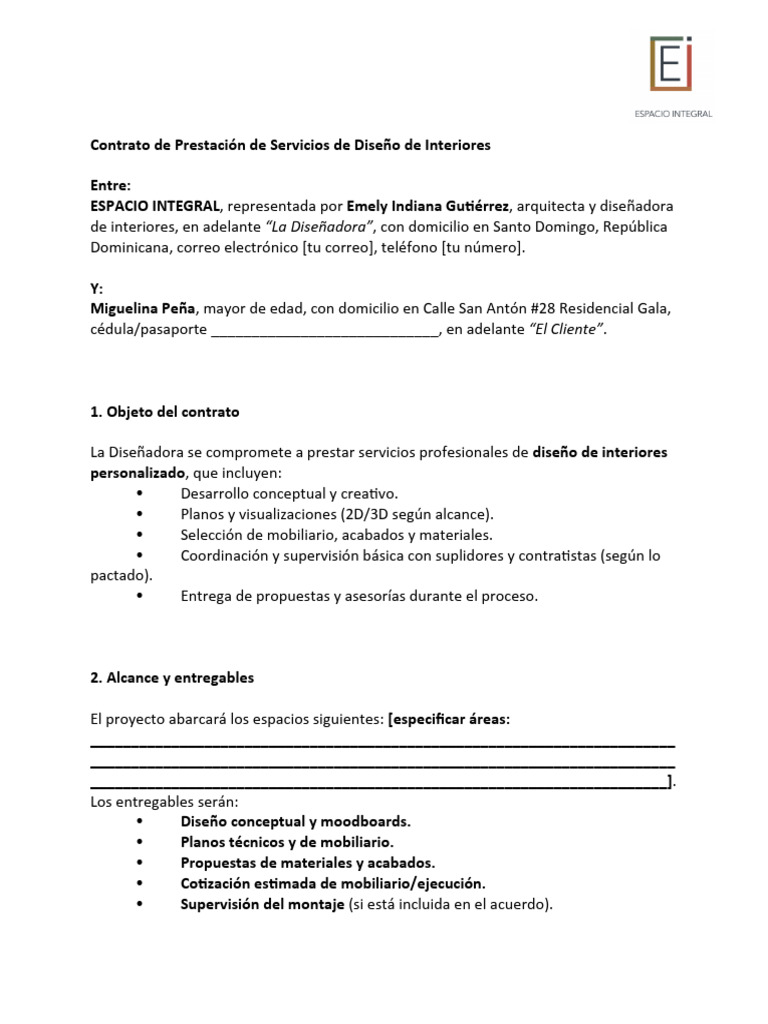 Contrato de Diseño de Interiores | PDF