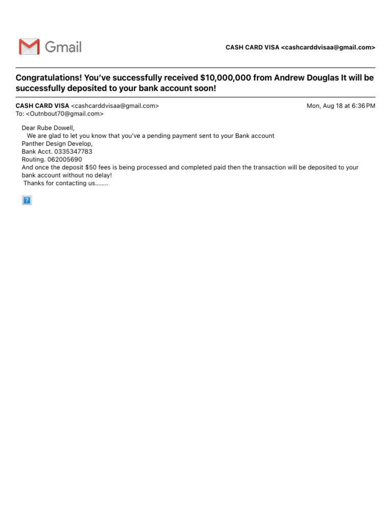 Congratulations! You'Ve Successfully Received $10,000,000 From Andrew ...