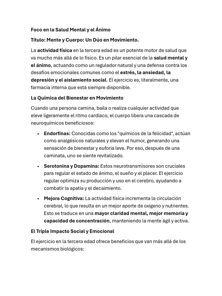 Ejercicio y Salud Mental en Mayores | PDF | Mente | Salud mental