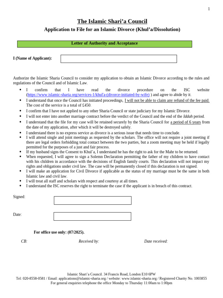 Khula Application Form+July+2025 | PDF | Marriage | Divorce