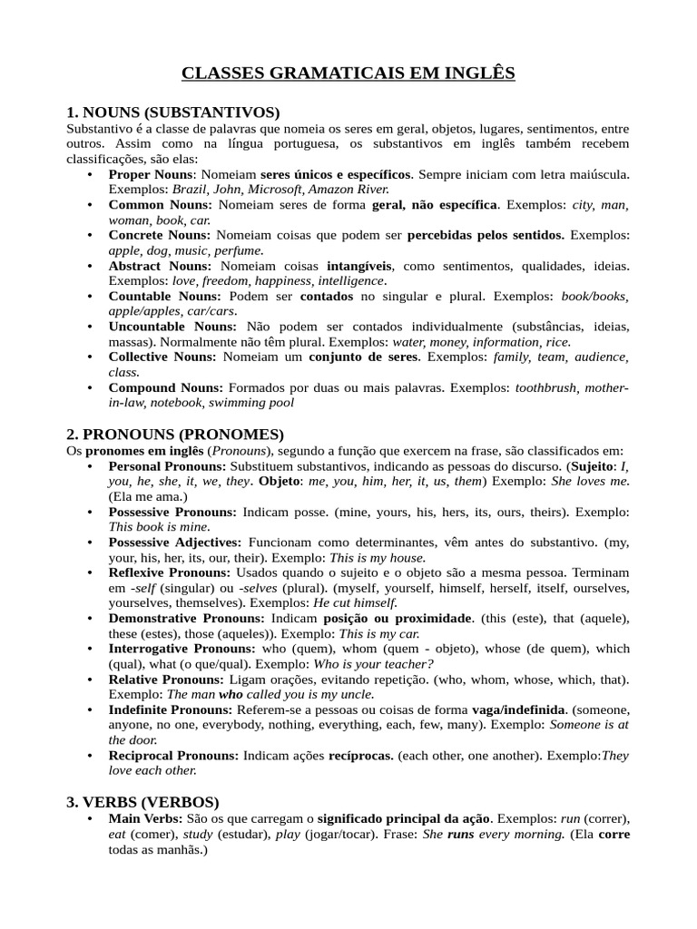 Classes Gramaticais em Inglês | PDF | Palavra | Classe gramatical