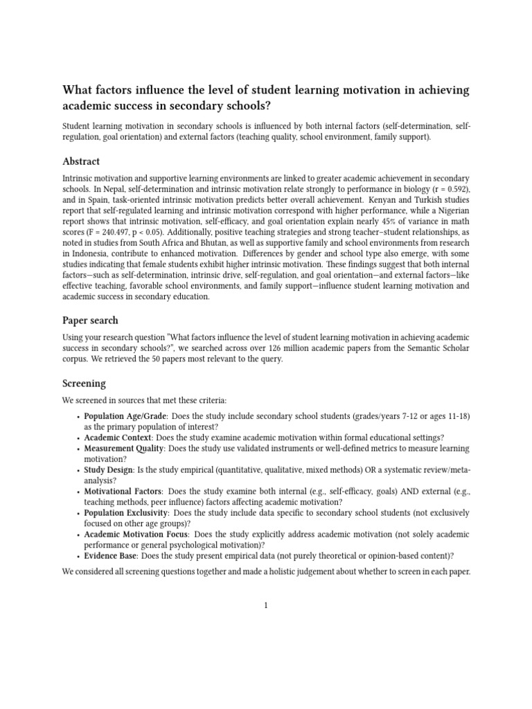 Factors Influencing Student Motivation | PDF | Motivational | Motivation
