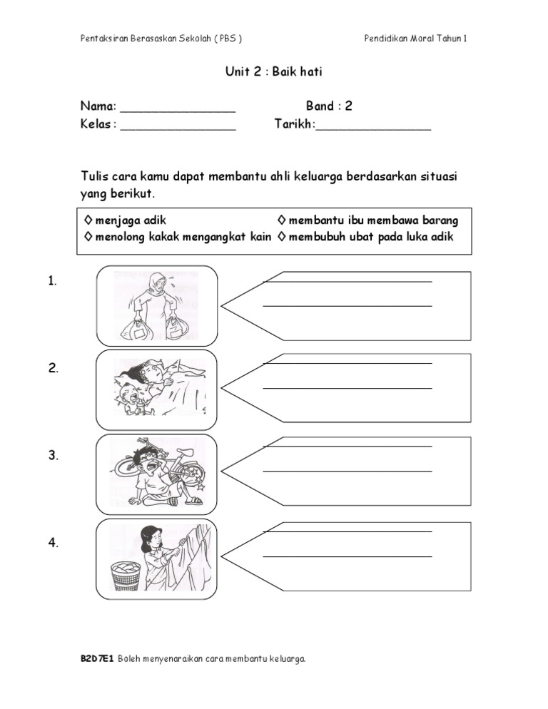 Latihan Pendidikan Moral Tahun 3 Baik Hati  Pendidikan Moral Tahun 1