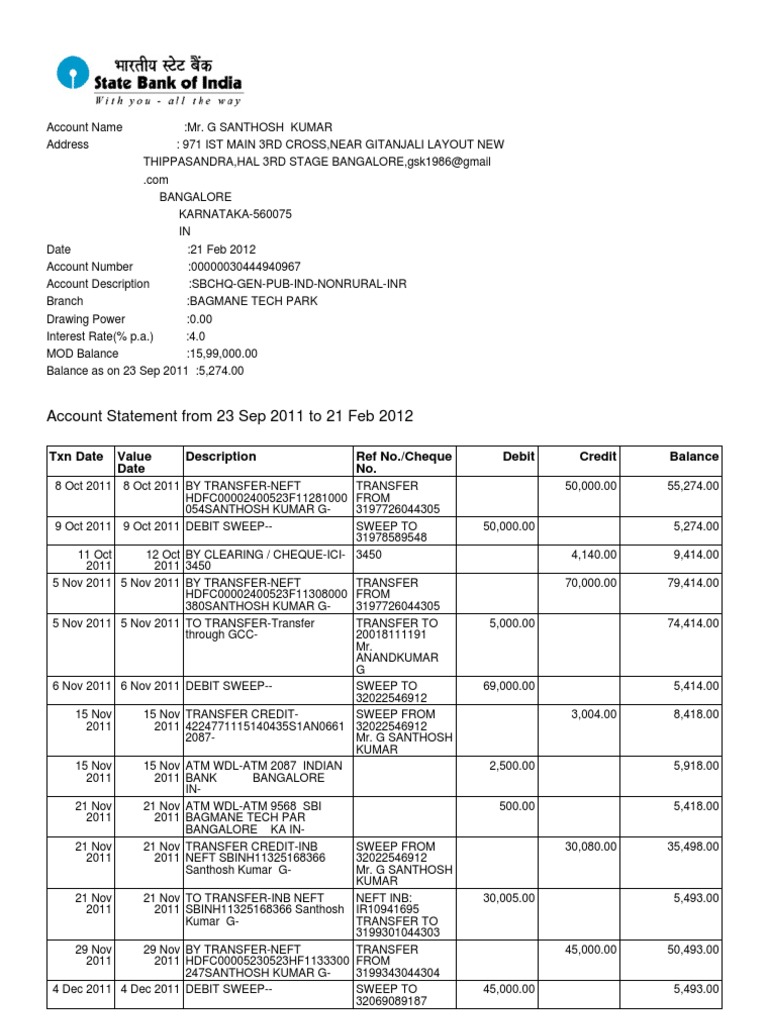 Sbi Statement | PDF | Debit Card | Banks