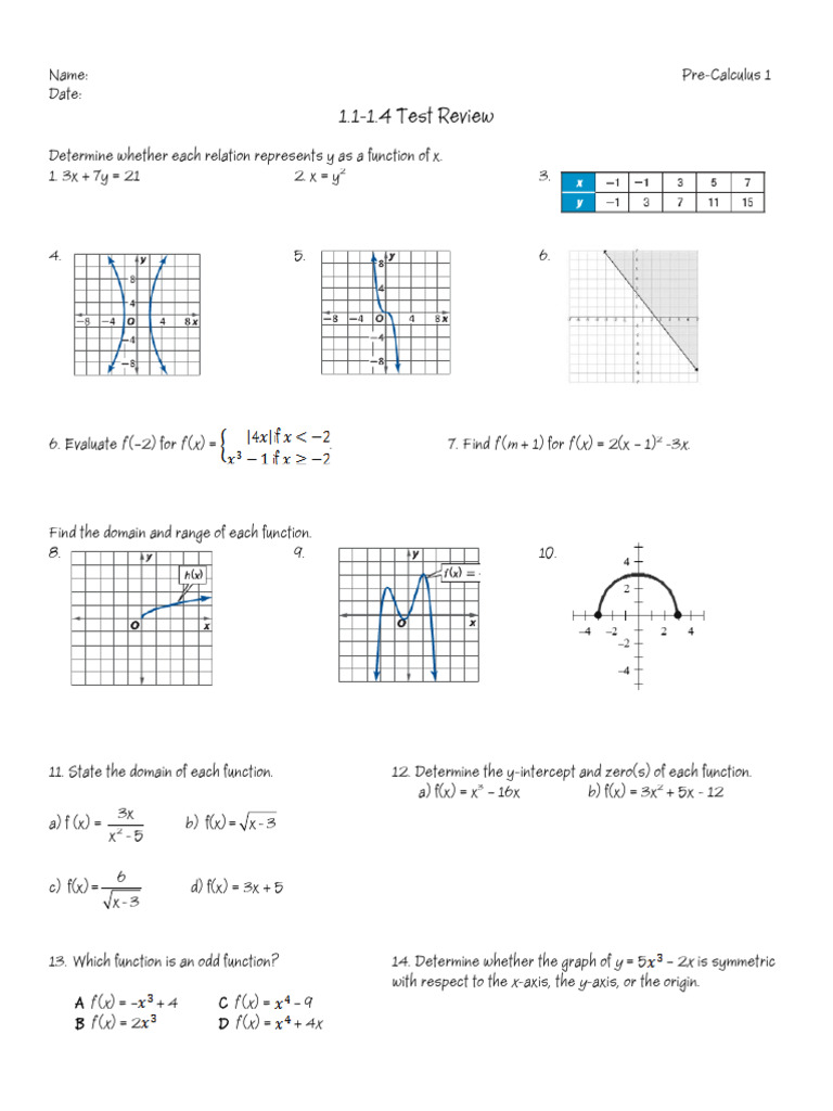 Pre-Calculus 1 Test Review Guide | PDF | Function (Mathematics ...