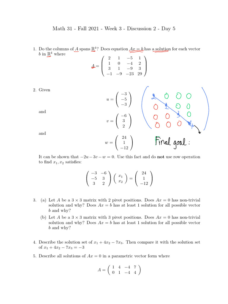 Math 31 Week 3 Discussion Topics | PDF | Matrix (Mathematics) | Linear ...
