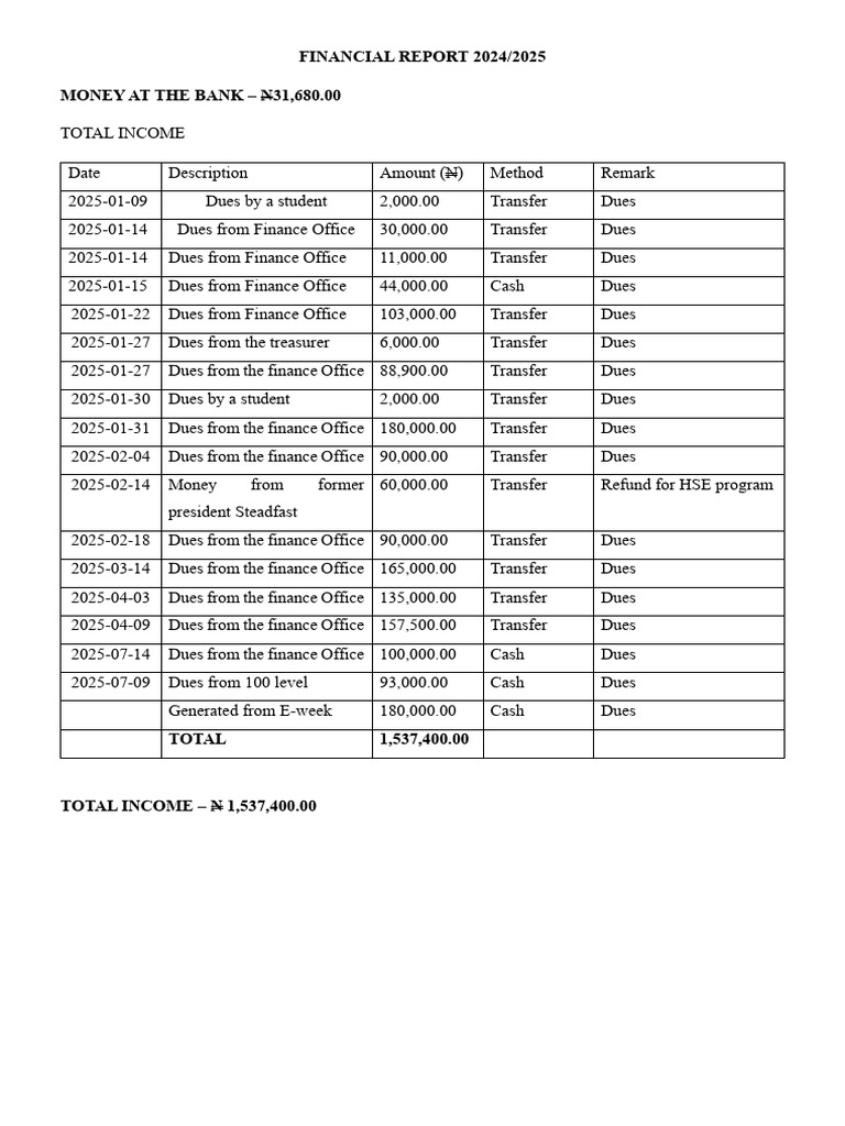 2024/2025 Financial Report Summary | PDF | Expense