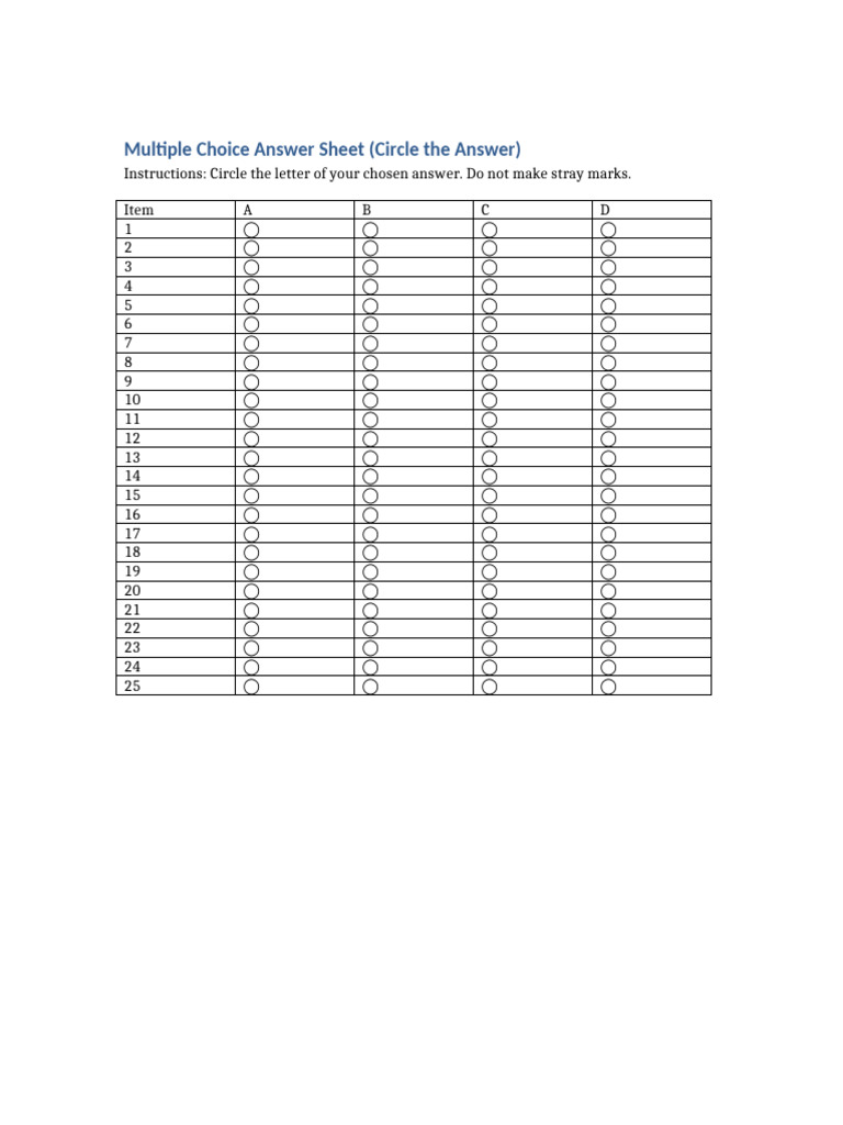 Circle Answer Sheet Template | PDF