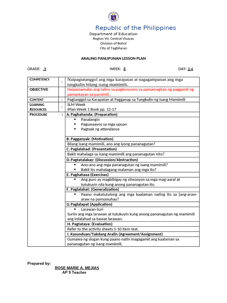 AP 9-Prototype Lesson Plan-week1-Day 5 | PDF