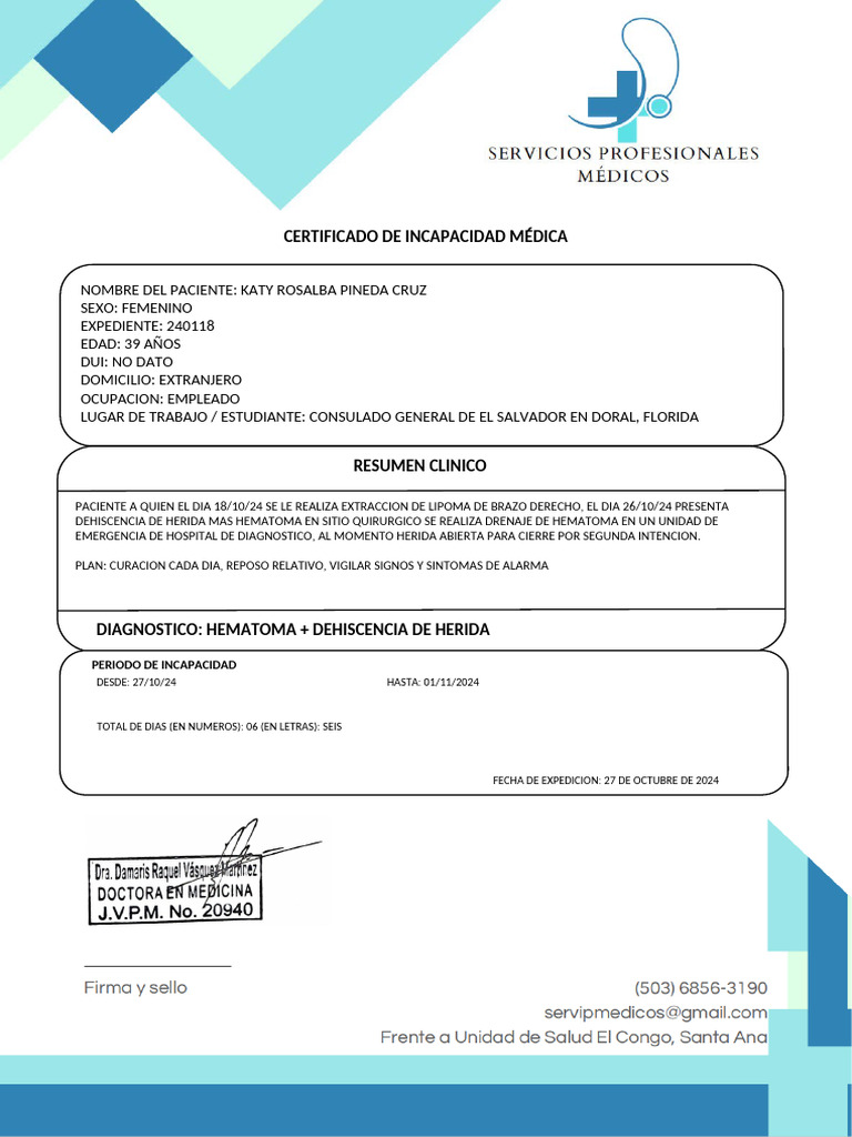 Certificado de Incapacidad Médica 6 Días | PDF