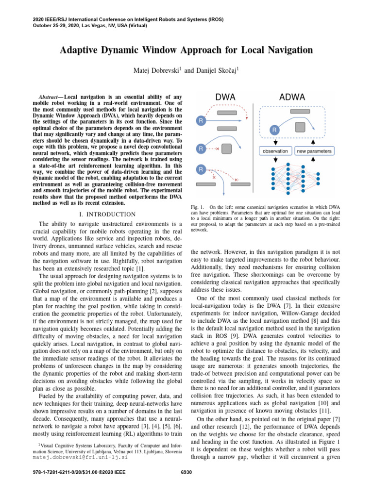 Adaptive Dynamic Window Approach For Local Navigation | PDF | Machine ...