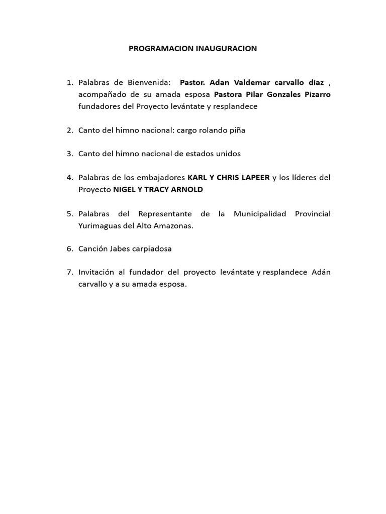 Programacion Inauguracion | PDF