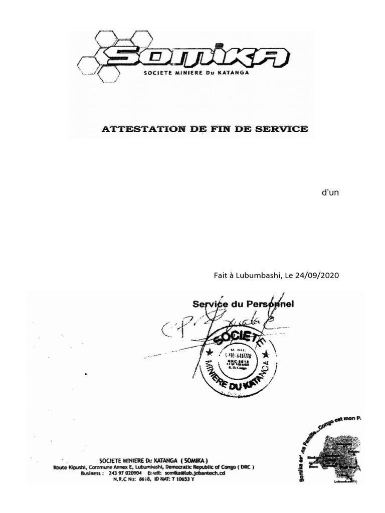 Attestation de service de ILINGA MUNENE | PDF