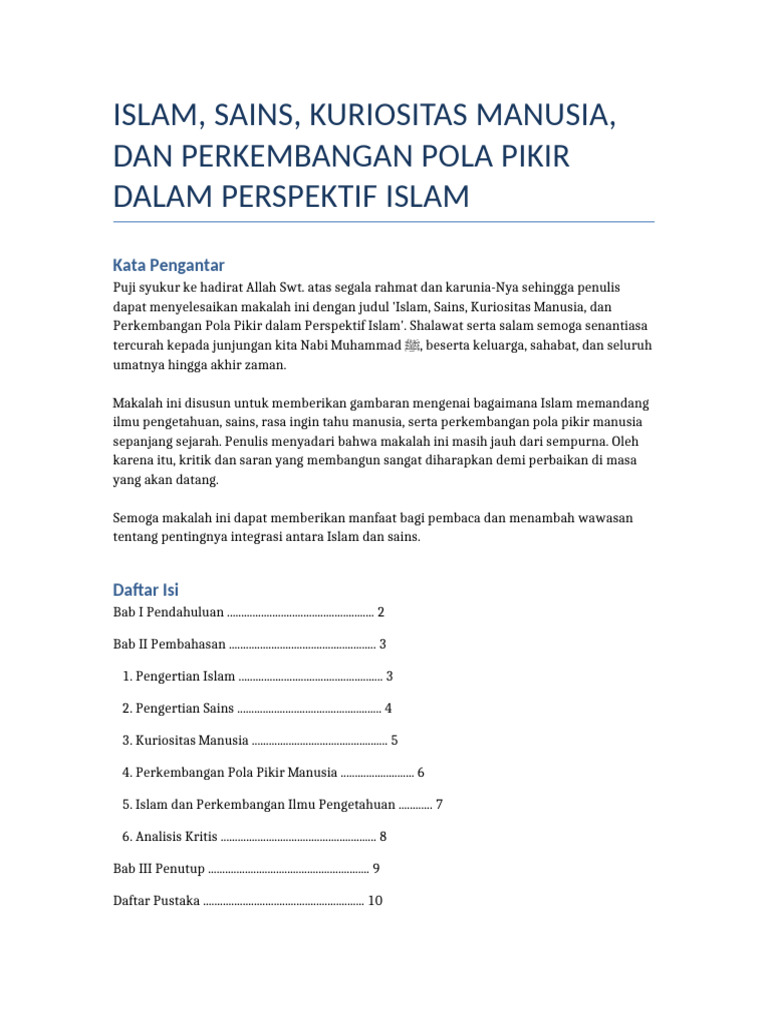 Integrasi Islam dan Sains dalam Pemikiran | PDF