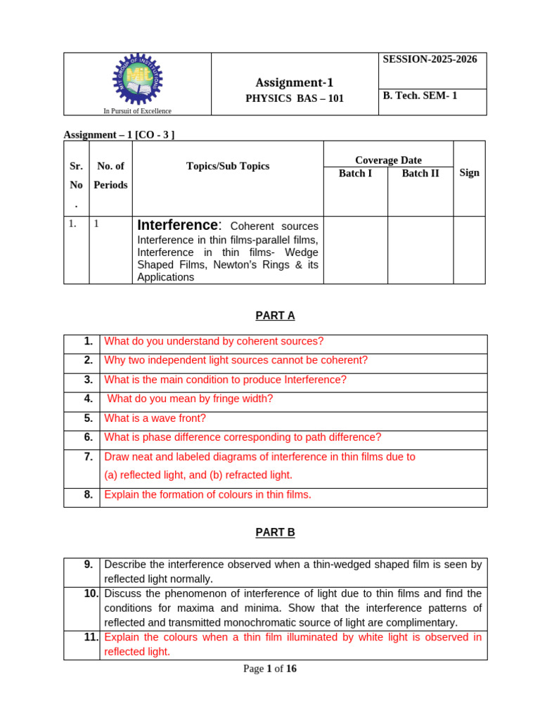 Physics BAS-101: Interference & Diffraction | PDF | Superconductivity ...