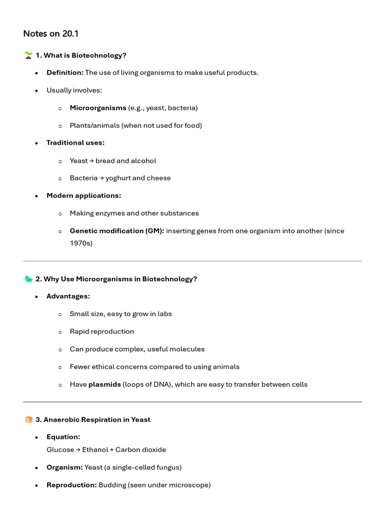 Notes On 20.1 | PDF | Yeast | Fermentation