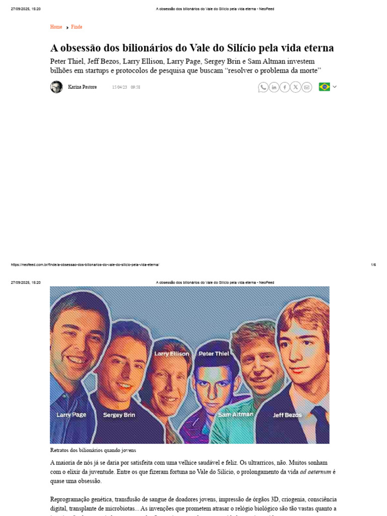 Bilionários do Vale do Silício e a Imortalidade | PDF | Imortalidade ...