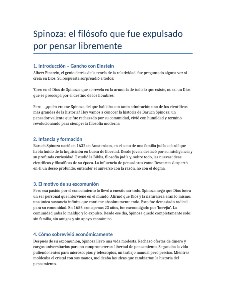Excomunión de Spinoza: libertad de pensamiento | PDF | Baruch Spinoza ...