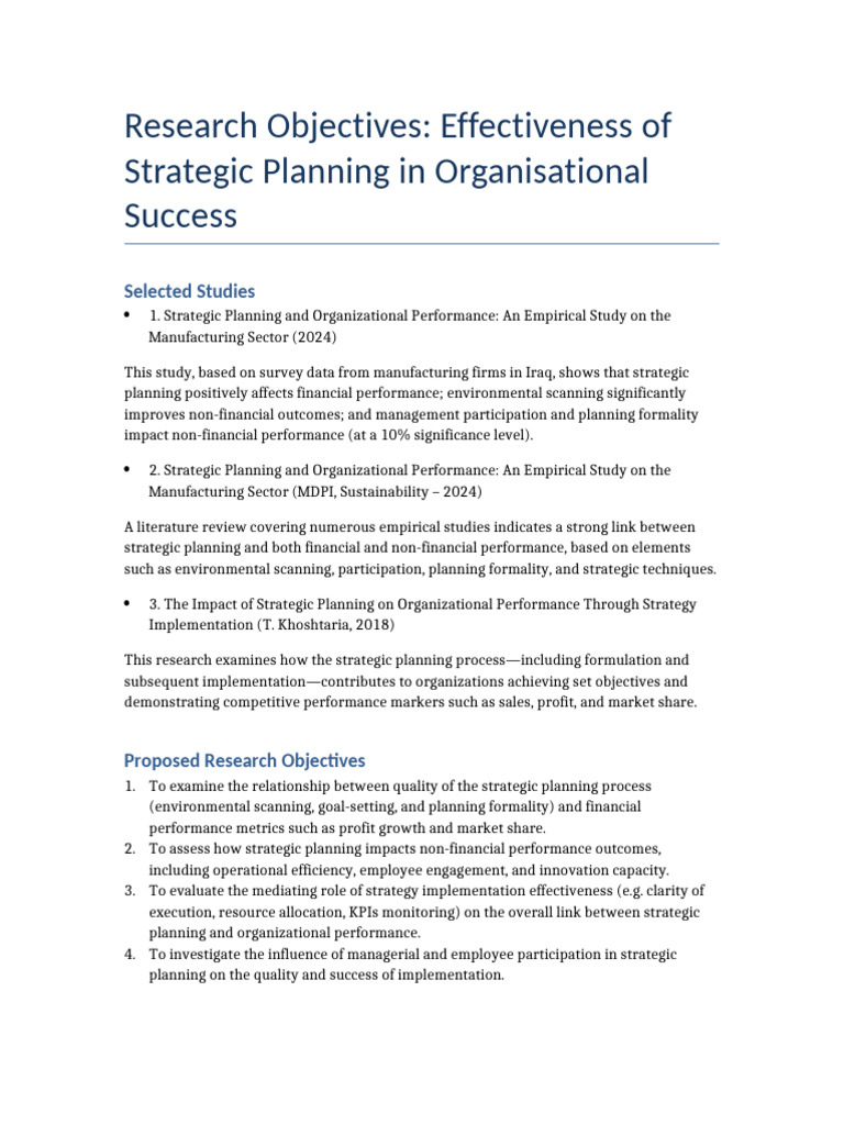 Strategic Planning Research Objectives | PDF