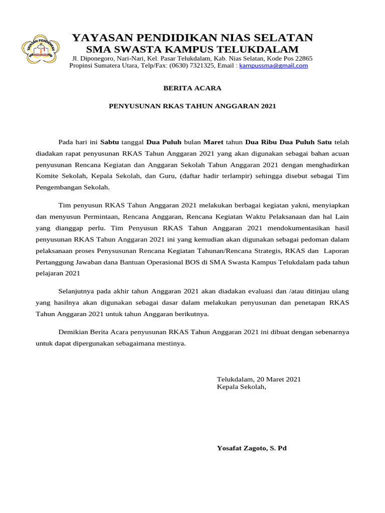 Penyusunan RKAS SMA Swasta 2021 | PDF