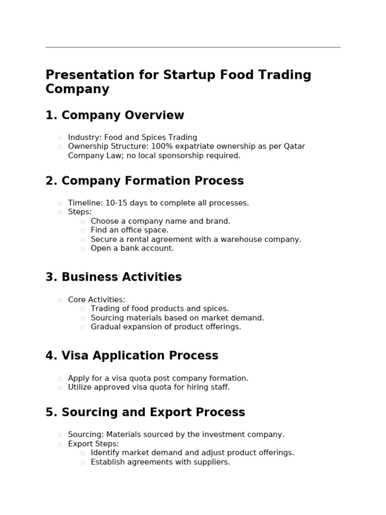 Startup Guide for Food Trading Company | PDF