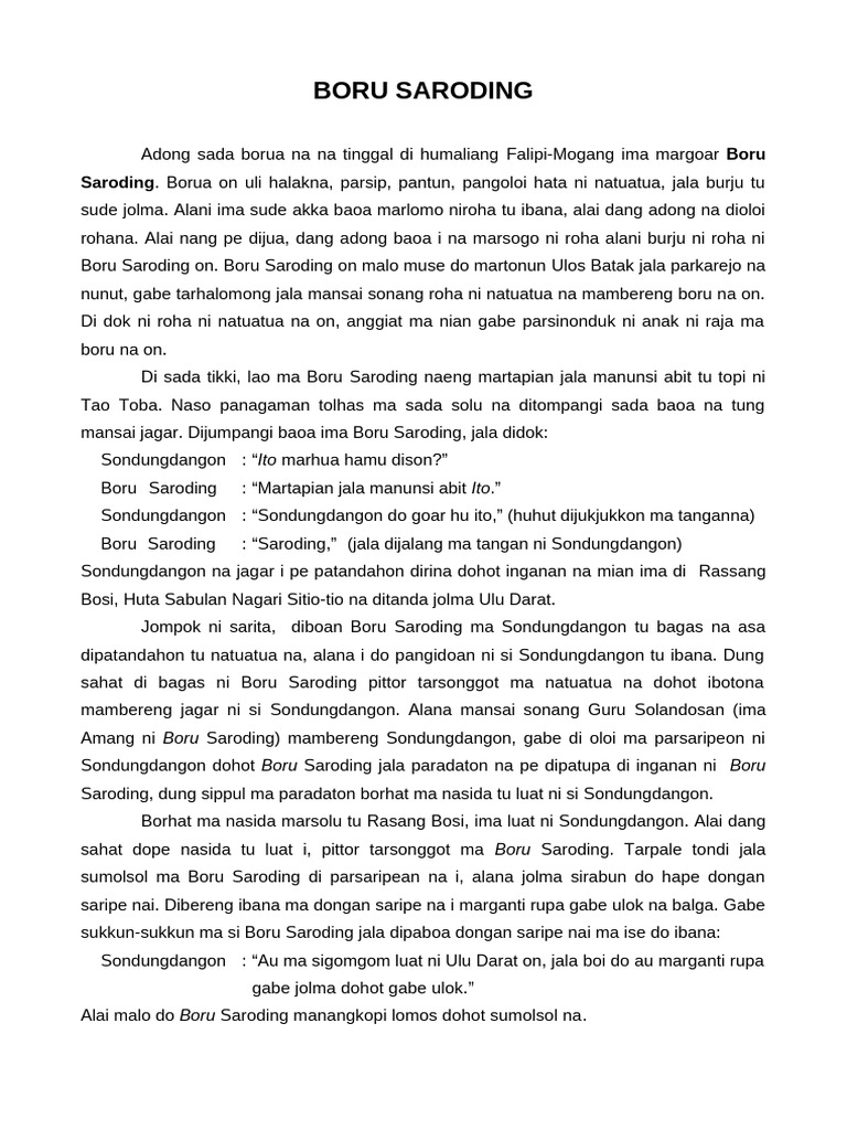 Cerita Boru Saroding Batak | PDF