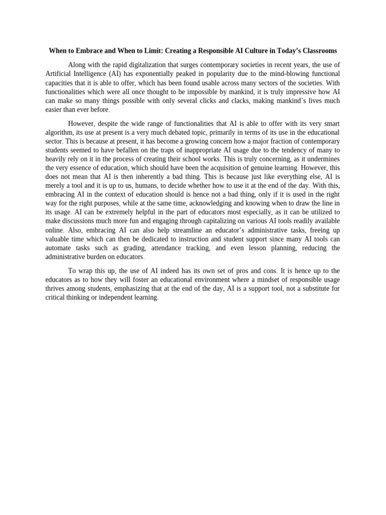 Responsible AI Use in Classrooms | PDF | Artificial Intelligence ...