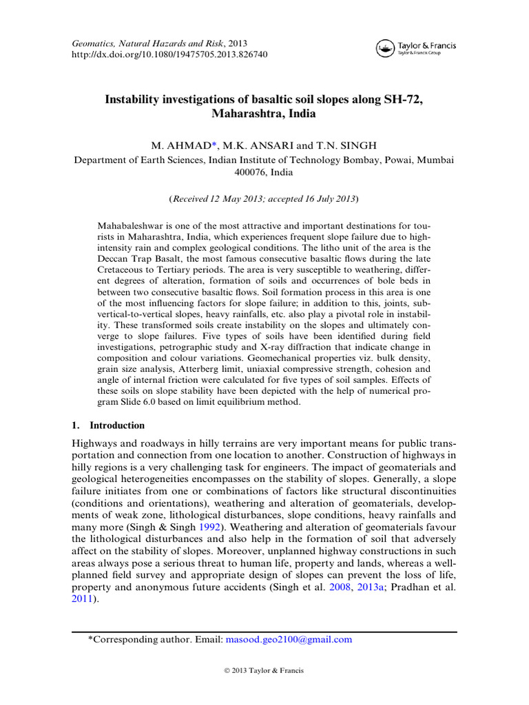 Basaltic Soil Slope Stability in Maharashtra | PDF | Soil | Applied And ...