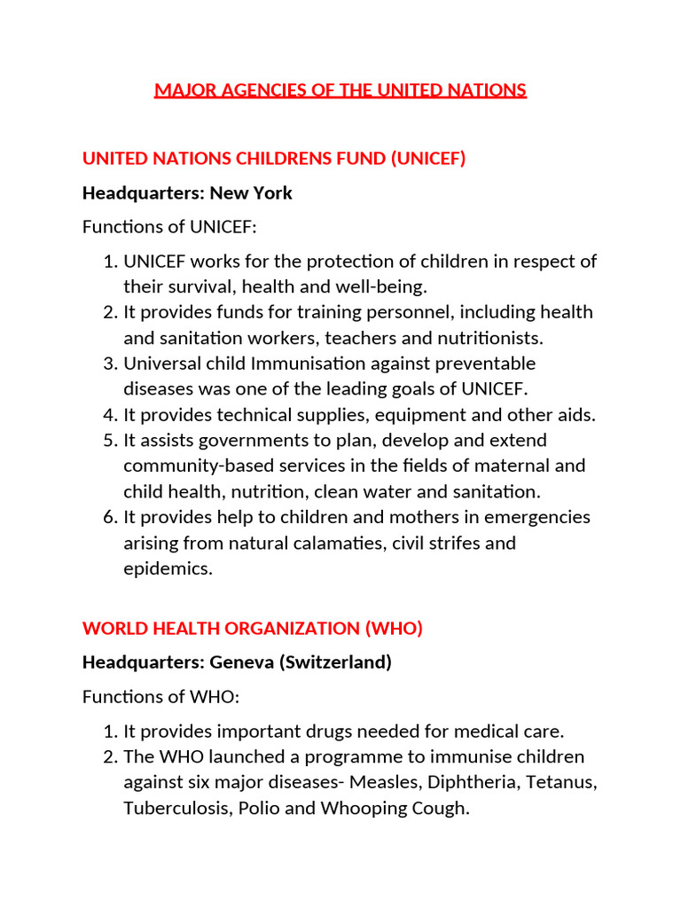 United Nations II (Agencies of The UN) | PDF | World Health ...
