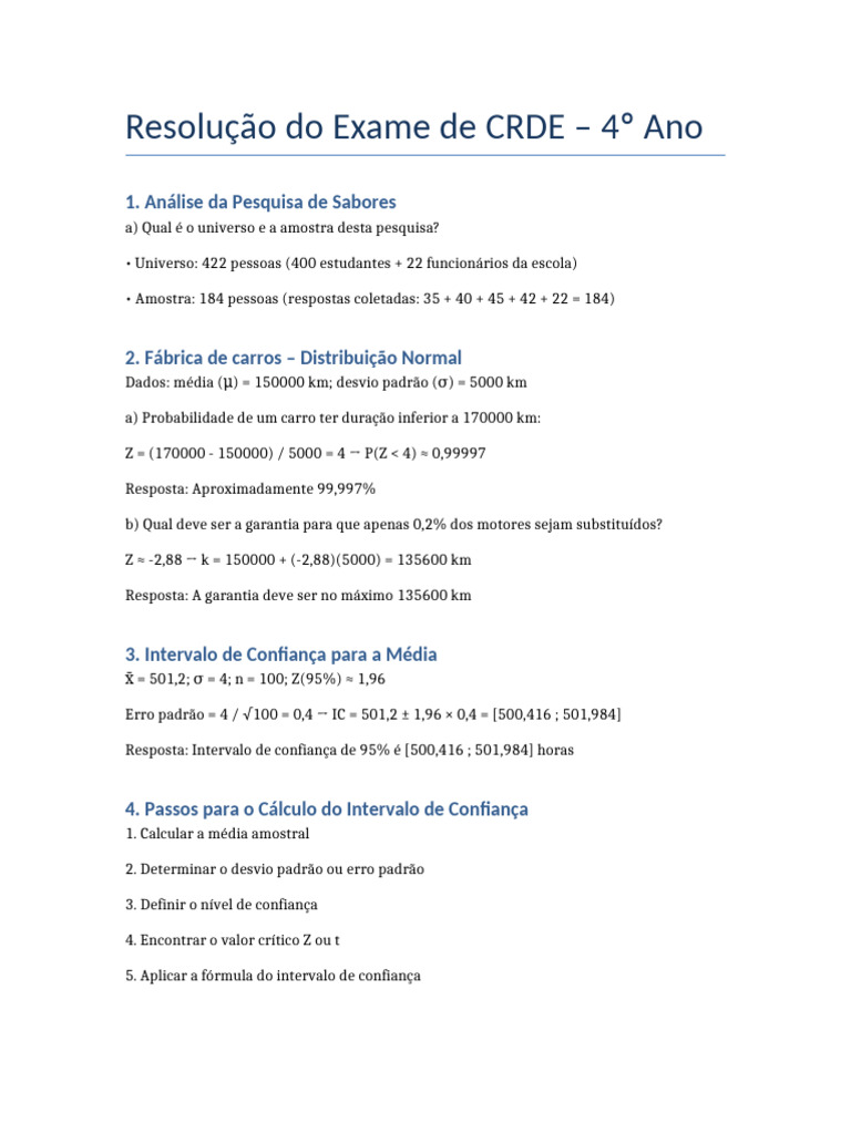 Resolução do Exame CRDE 4º Ano: Estatística | PDF
