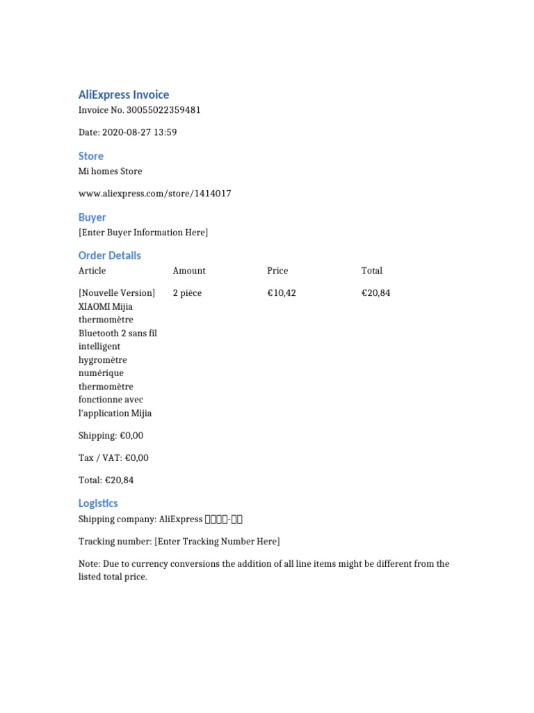 AliExpress Invoice Sample and Details | PDF