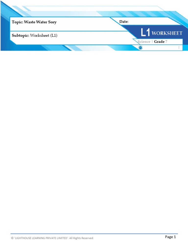 Wastewater Treatment Worksheet for Grade 7 | PDF | Sewage Treatment ...