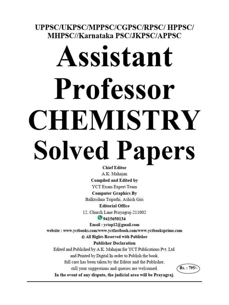 Assistant Professor Chemistry Solved Papers | PDF | Chlorine | Redox