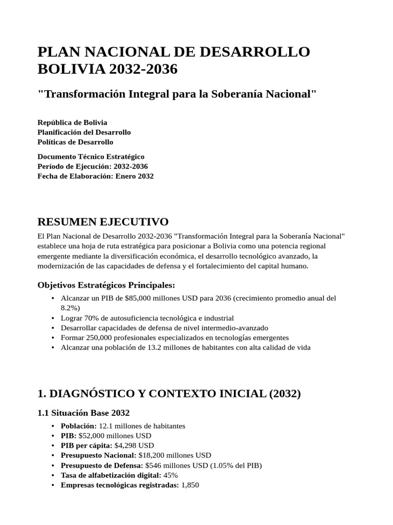 Plan de Desarrollo Bolivia 2032-2036 | PDF | Sustentabilidad ...