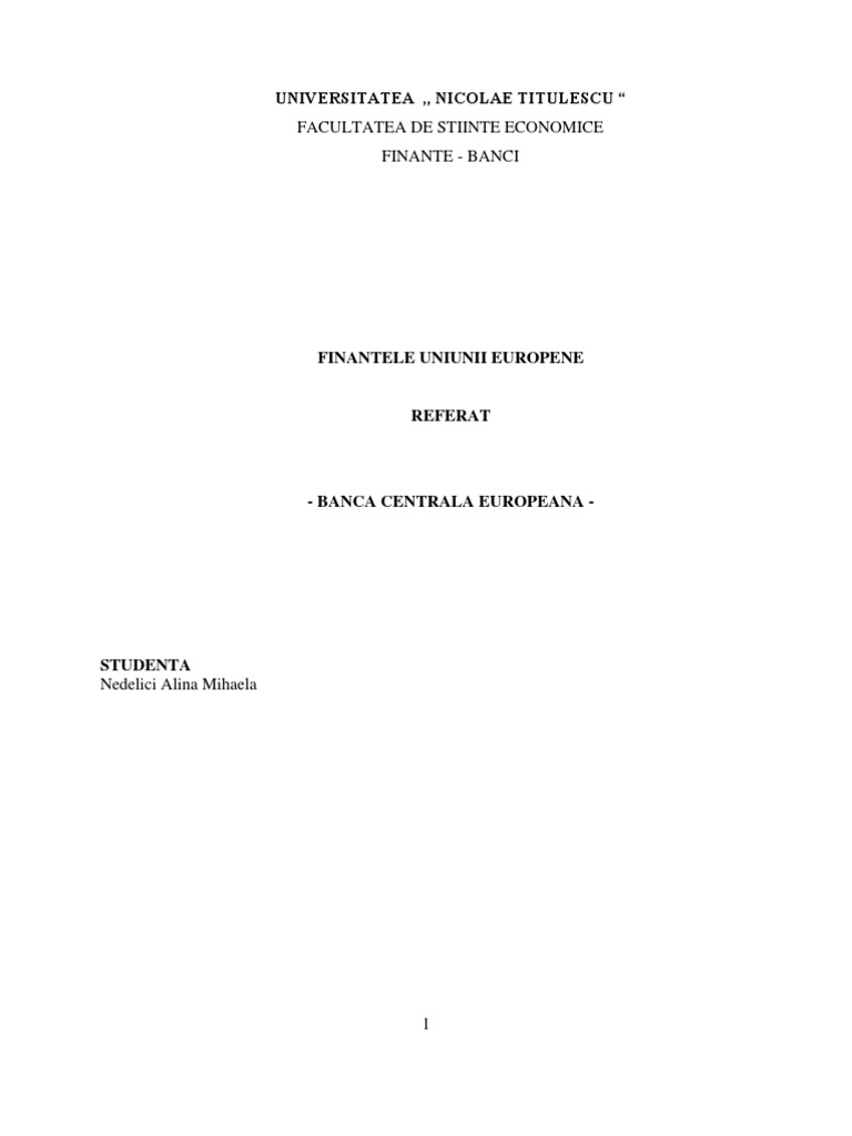 Referat Banca Centrala Europeana