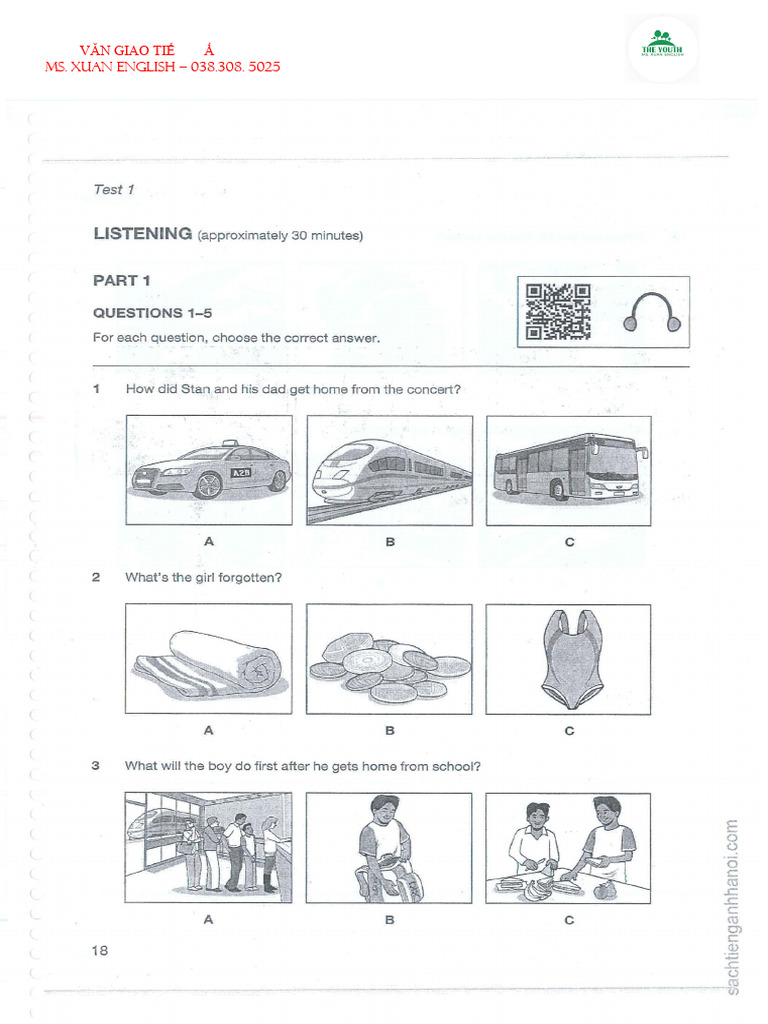 2020 CAMBRIDGE KET For School Listening Test 1 Trang 1 | PDF