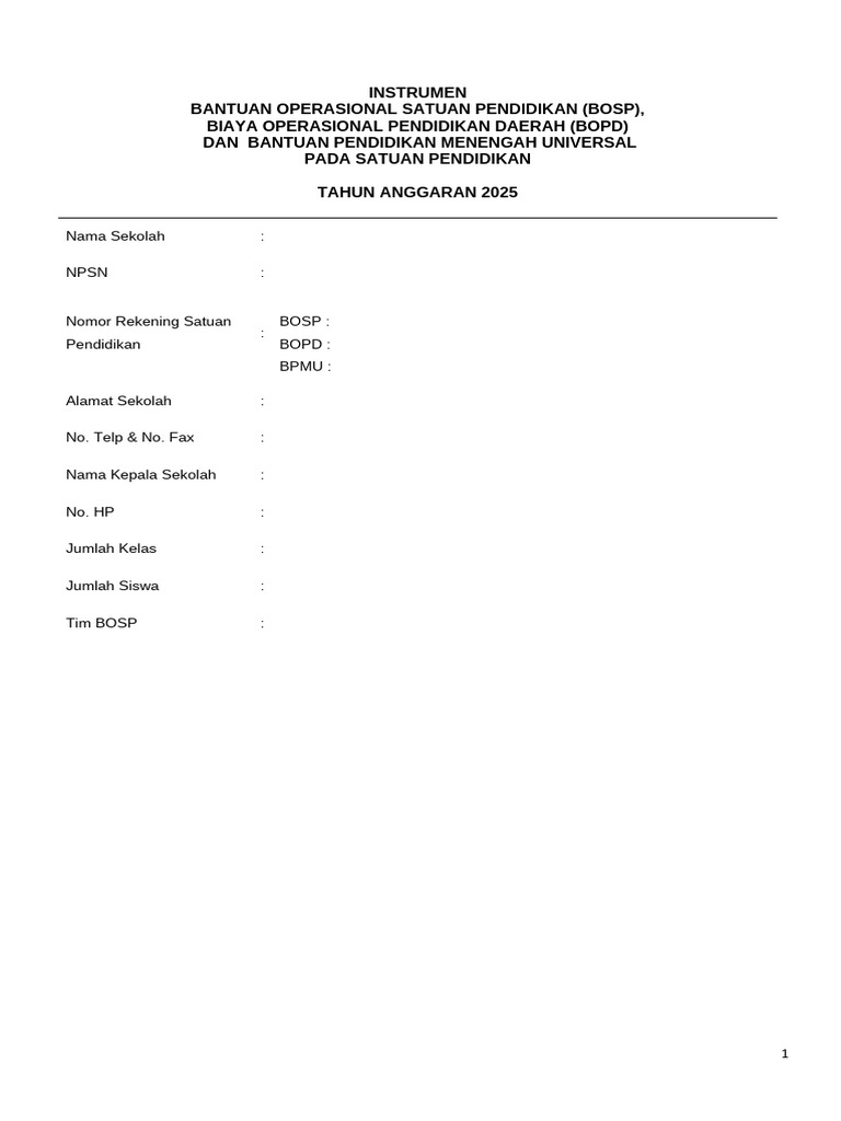 Instrumen BOSP dan BOPD 2025 Sekolah | PDF