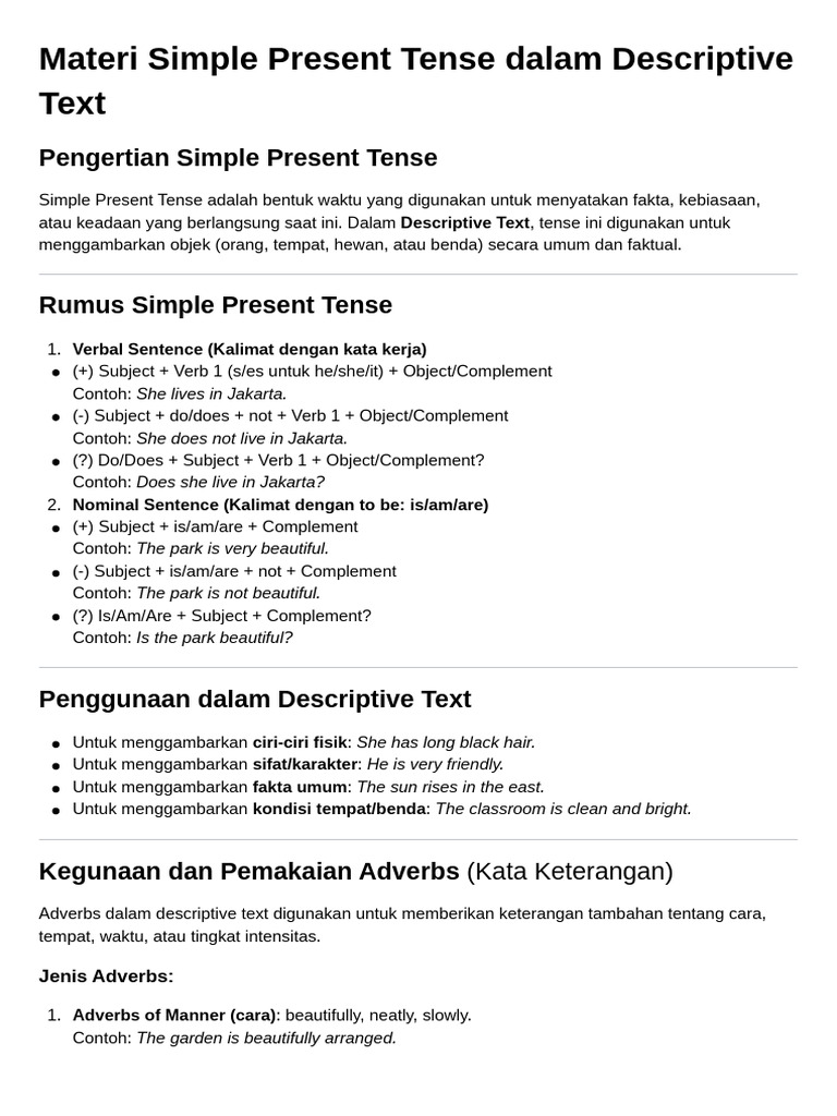 Simple Present Tense dalam Descriptive Text | PDF