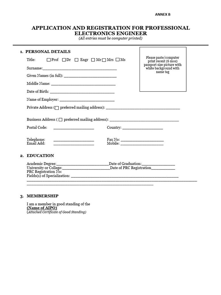 Professional Electronics Engineer Registration Form | PDF | Affidavit